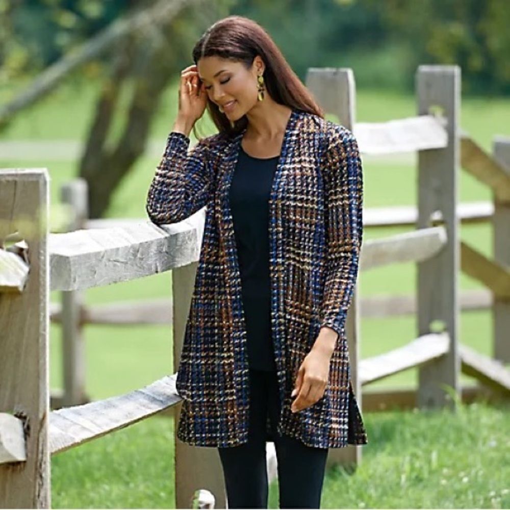 Susan Graver Petite Printed Novelty Knit Cardigan